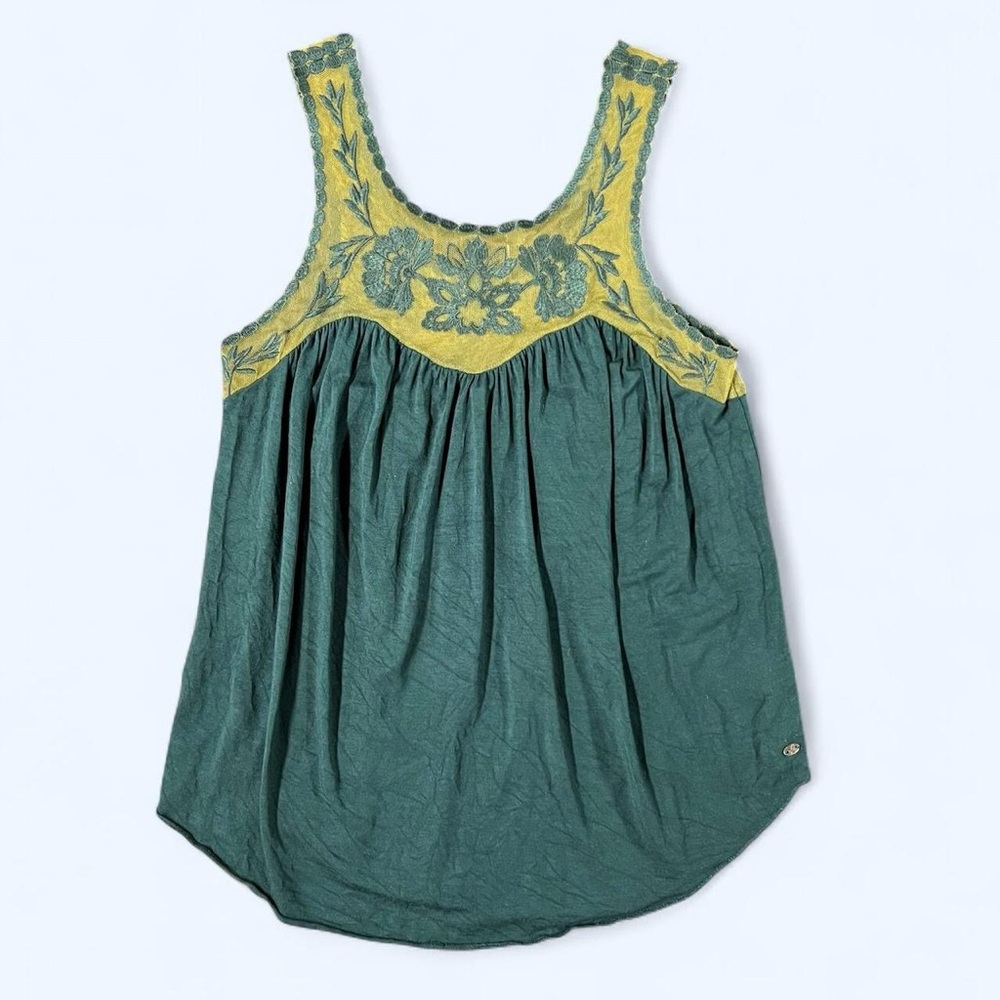 Green Embroidered Tank Top Sheer Lace Flower XS Flowy Boho Fairy American Eagle